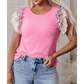 Kori Bonbon Pink Striped Ruffle Flutter Sleeve Ribbed Blouse