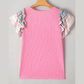 Kori Bonbon Pink Striped Ruffle Flutter Sleeve Ribbed Blouse