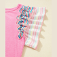 Kori Bonbon Pink Striped Ruffle Flutter Sleeve Ribbed Blouse
