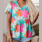 Andi Pink Floral Print Bubble Sleeve V Neck Peplum Blouse