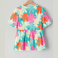 Andi Pink Floral Print Bubble Sleeve V Neck Peplum Blouse