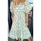 Becca Multicolour Striped Floral Print Tie Split Neck Puff Sleeve Midi Dress