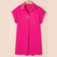 Kitt Pink Buttoned Collar Shift T-shirt Mini Dress