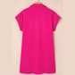 Kitt Pink Buttoned Collar Shift T-shirt Mini Dress
