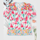 RTS Yesenia Pink Floral Print Striped Detail Split Neck Short Sleeve Blouse