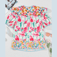 RTS Yesenia Pink Floral Print Striped Detail Split Neck Short Sleeve Blouse
