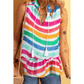 Val Rainbow Stripes Ruffled Hem Drawstring V Neck Tank Top
