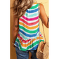 Val Rainbow Stripes Ruffled Hem Drawstring V Neck Tank Top