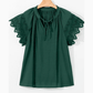 Kells Green Bay Eyelet Embroidered Sleeve Tie V Neck Blouse