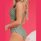 Saphira Green Dotted Mesh Plaid Patchwork High Waisted Bikini