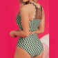 Saphira Green Dotted Mesh Plaid Patchwork High Waisted Bikini