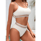 Tyrisha White Textured Contrast Banding Bikini High Waist 2pcs Swimsuit