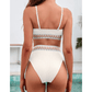 Tyrisha White Textured Contrast Banding Bikini High Waist 2pcs Swimsuit