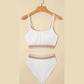 Tyrisha White Textured Contrast Banding Bikini High Waist 2pcs Swimsuit