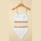 Tyrisha White Textured Contrast Banding Bikini High Waist 2pcs Swimsuit