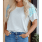 Steffi White Stripe Floral Insert Sleeves Contrast Round Neck Tee