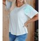Steffi White Stripe Floral Insert Sleeves Contrast Round Neck Tee