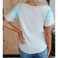 Steffi White Stripe Floral Insert Sleeves Contrast Round Neck Tee