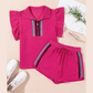 Amity Strawberry Pink Striped Detail Flutter Sleeve Zipped Collar Short Set