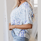 Giorgia Sky Blue Mixed Leopard Print V Neck Short Sleeve Blouse