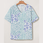 Giorgia Sky Blue Mixed Leopard Print V Neck Short Sleeve Blouse