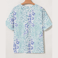 Giorgia Sky Blue Mixed Leopard Print V Neck Short Sleeve Blouse