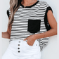 Stassie Black Stripe Chest Pocket Patch Round Neck Tank Top