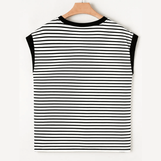 Stassie Black Stripe Chest Pocket Patch Round Neck Tank Top