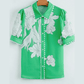 Porsha Dark Green Floral Ric Rac Edge Puff Sleeve Button Up Summer Shirt