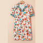 SALE!!!  Lucilla Orange Contrast Trim Floral Split Neck Puff Short Sleeve Tiered Mini Dress