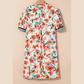 SALE!!!  Lucilla Orange Contrast Trim Floral Split Neck Puff Short Sleeve Tiered Mini Dress