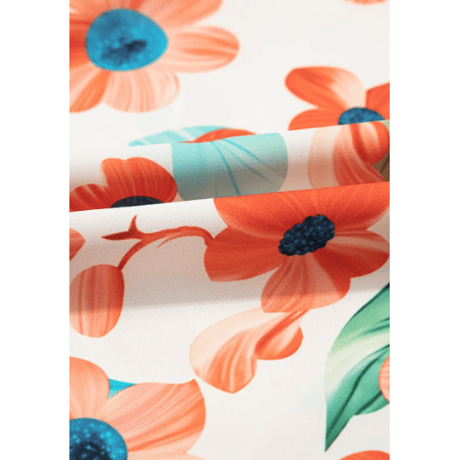SALE!!!  Lucilla Orange Contrast Trim Floral Split Neck Puff Short Sleeve Tiered Mini Dress