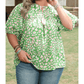 Jorry Green PLUS SIZE Floral Tassel Tie Split Neck Puff Sleeve Blouse