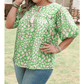 Jorry Green PLUS SIZE Floral Tassel Tie Split Neck Puff Sleeve Blouse