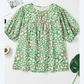 Jorry Green PLUS SIZE Floral Tassel Tie Split Neck Puff Sleeve Blouse