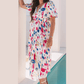 Courtnie White Abstract Print Short Puff Sleeve Tiered Maxi Dress