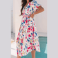 Courtnie White Abstract Print Short Puff Sleeve Tiered Maxi Dress