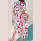 Courtnie White Abstract Print Short Puff Sleeve Tiered Maxi Dress