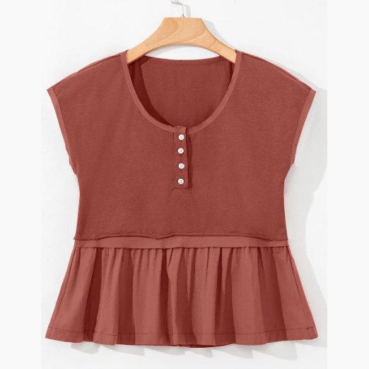 REDUCED!!!  Hetty Peplum 1/4 Button Front Ruffle Blouse  REDUCED!!!
