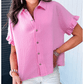 RTS Alicia Bonbon Pink Mineral Wash Textured Ruffle Trim Short Sleeve Shirt