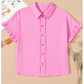 RTS Alicia Bonbon Pink Mineral Wash Textured Ruffle Trim Short Sleeve Shirt