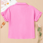RTS Alicia Bonbon Pink Mineral Wash Textured Ruffle Trim Short Sleeve Shirt