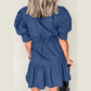 Patti Blue Drawstring High Waist Puff Sleeve Denim Mini Dress