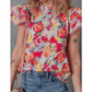 Zuri Multicolour Lace Trim Ruffle Short Sleeve Floral Blouse
