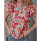 Zuri Multicolour Lace Trim Ruffle Short Sleeve Floral Blouse
