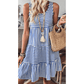 Jezzie Sky Blue Stripe U Neck Sleeveless Loose Fit Mini Dress