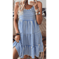 Jezzie Sky Blue Stripe U Neck Sleeveless Loose Fit Mini Dress