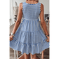Jezzie Sky Blue Stripe U Neck Sleeveless Loose Fit Mini Dress