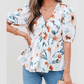 Floraine Floral Print Puff Sleeve V Neck Babydoll Blouse