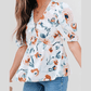 Floraine Floral Print Puff Sleeve V Neck Babydoll Blouse